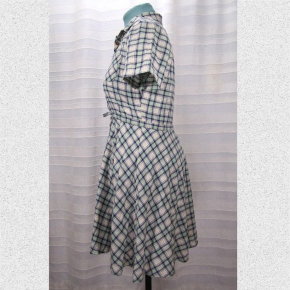She + Sky Mint Green and Navy Blue Plaid Shirtdress - L - Picture 4 of 7